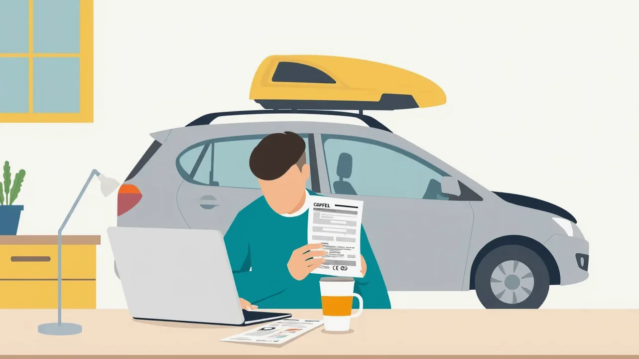 Strešný box namontovaný na priečnikoch osobného automobilu na parkovisku