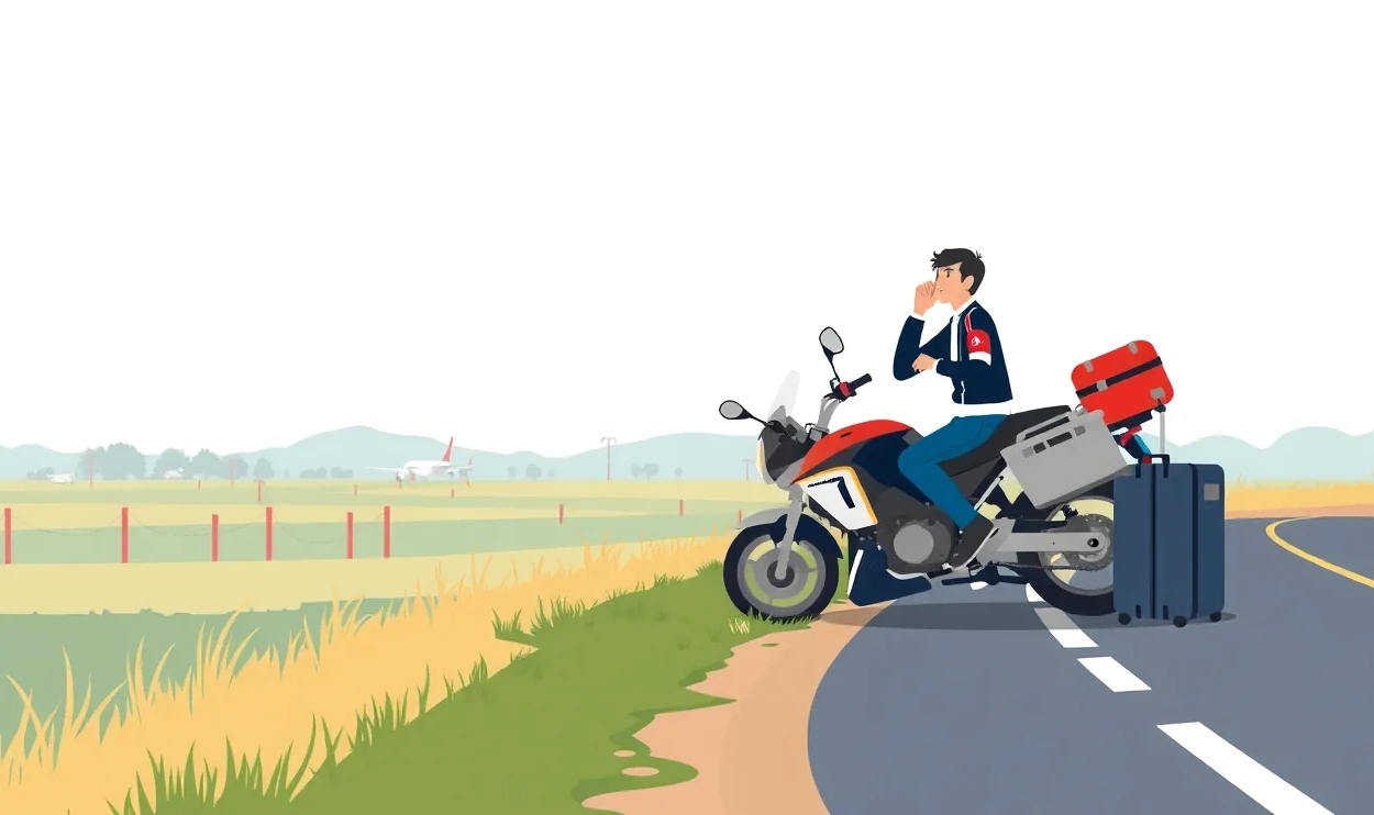 Cestovný motocykel zaparkovaný na vyhliadke v horskom priesmyku