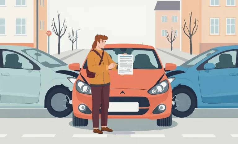 Vodič kontroluje údaje o poistení vozidla na obrazovke mobilného telefónu