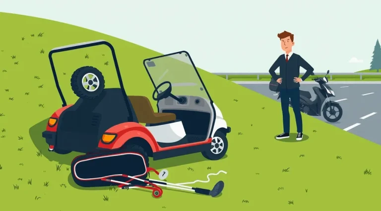 Elektrický golfový vozík zaparkovaný na trávniku pri golfovej jamke