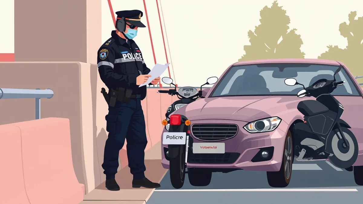 Vodič v reflexnej veste kontroluje motorový priestor osobného auta na núdzovom zálive