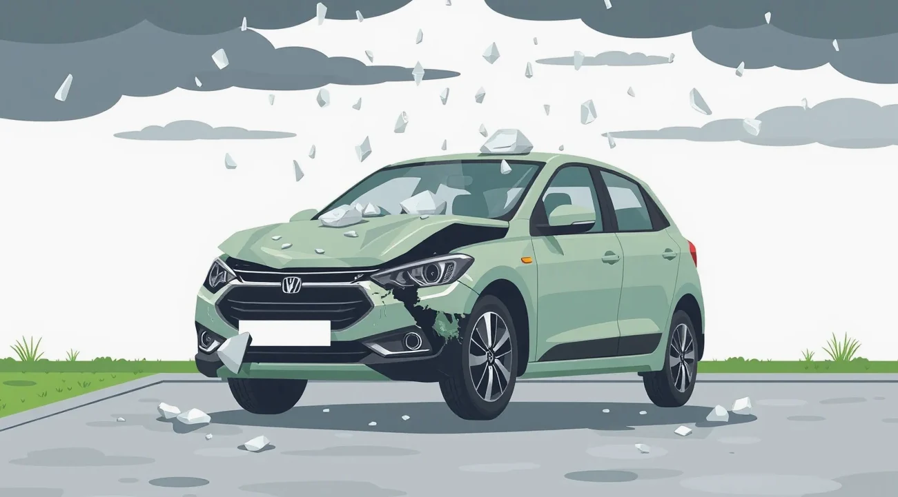 Detail praskliny na čelnom skle automobilu spôsobenej odrazeným kamienkom na ceste
