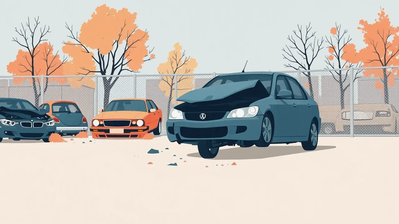 Žlté odťahové vozidlo nakladá poškodené osobné auto na diaľnici