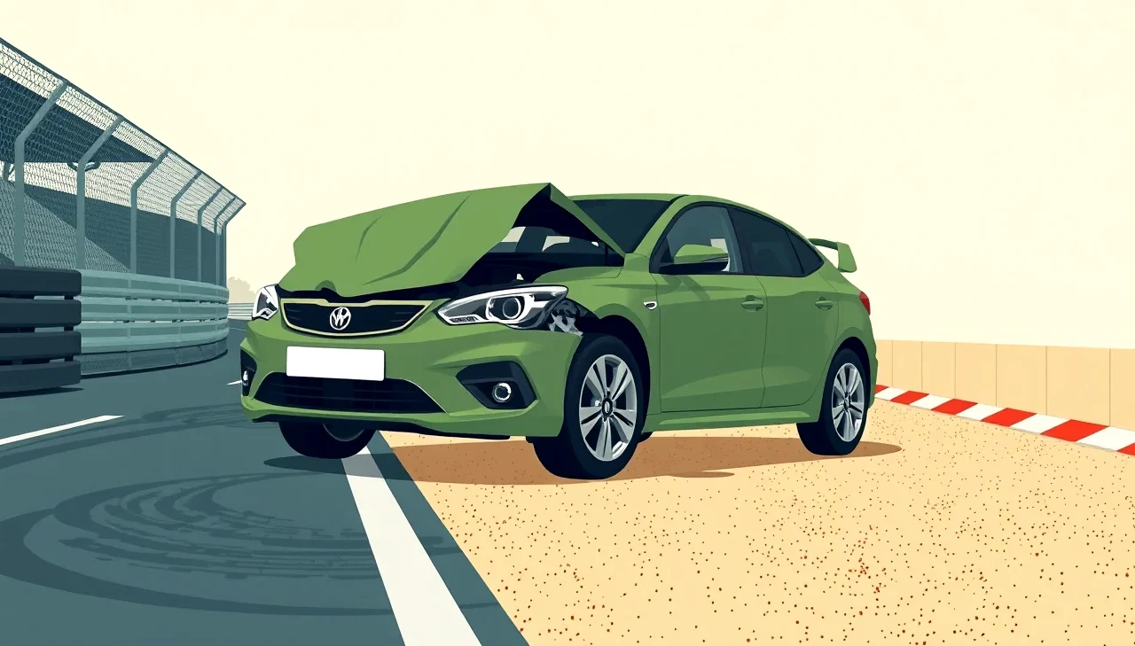Športové auto na uzavretom pretekárskom okruhu prechádza zákrutou