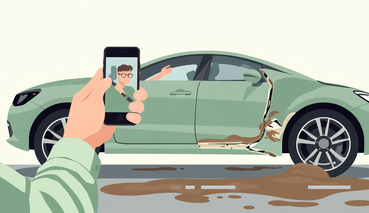 Premočený interiér automobilu s nánosmi bahna na sedadlách a stredovom paneli
