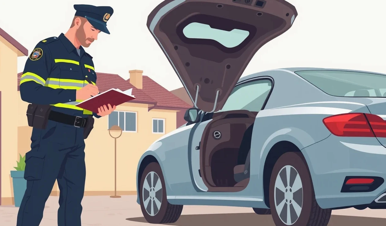 Policajná hliadka vyšetruje poškodenie vozidla a krádež súčiastok na sídliskovom parkovisku