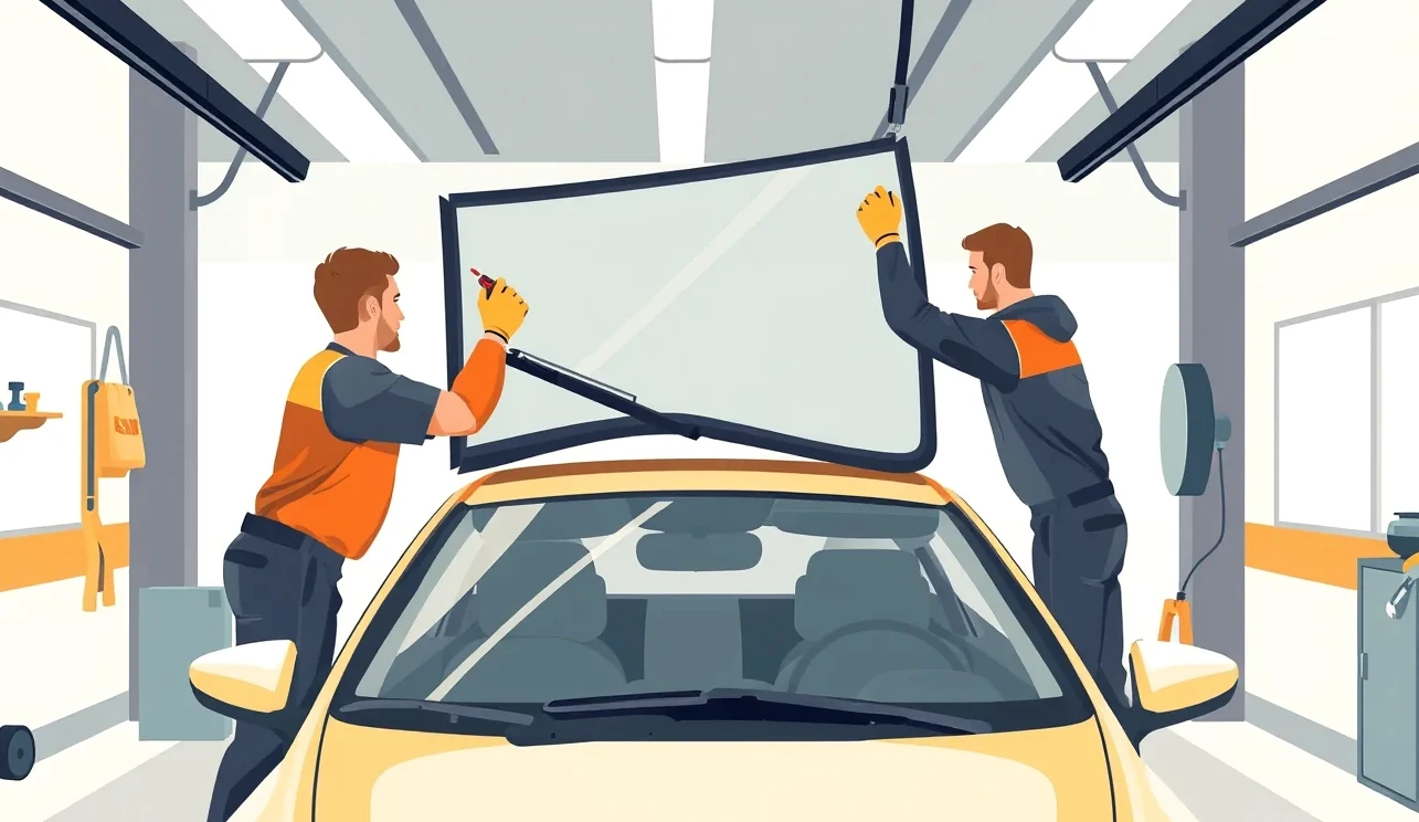 Automechanik nanáša špeciálnu priehľadnú živicu na poškodené autosklo
