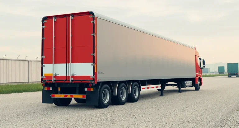 Zaparkovaný trojnápravový plachtový náves pri nákladnej rampe logistického centra