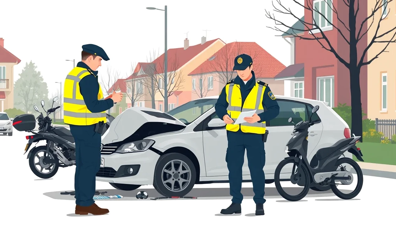 Policajné vyšetrovanie poškodeného zaparkovaného auta na parkovisku