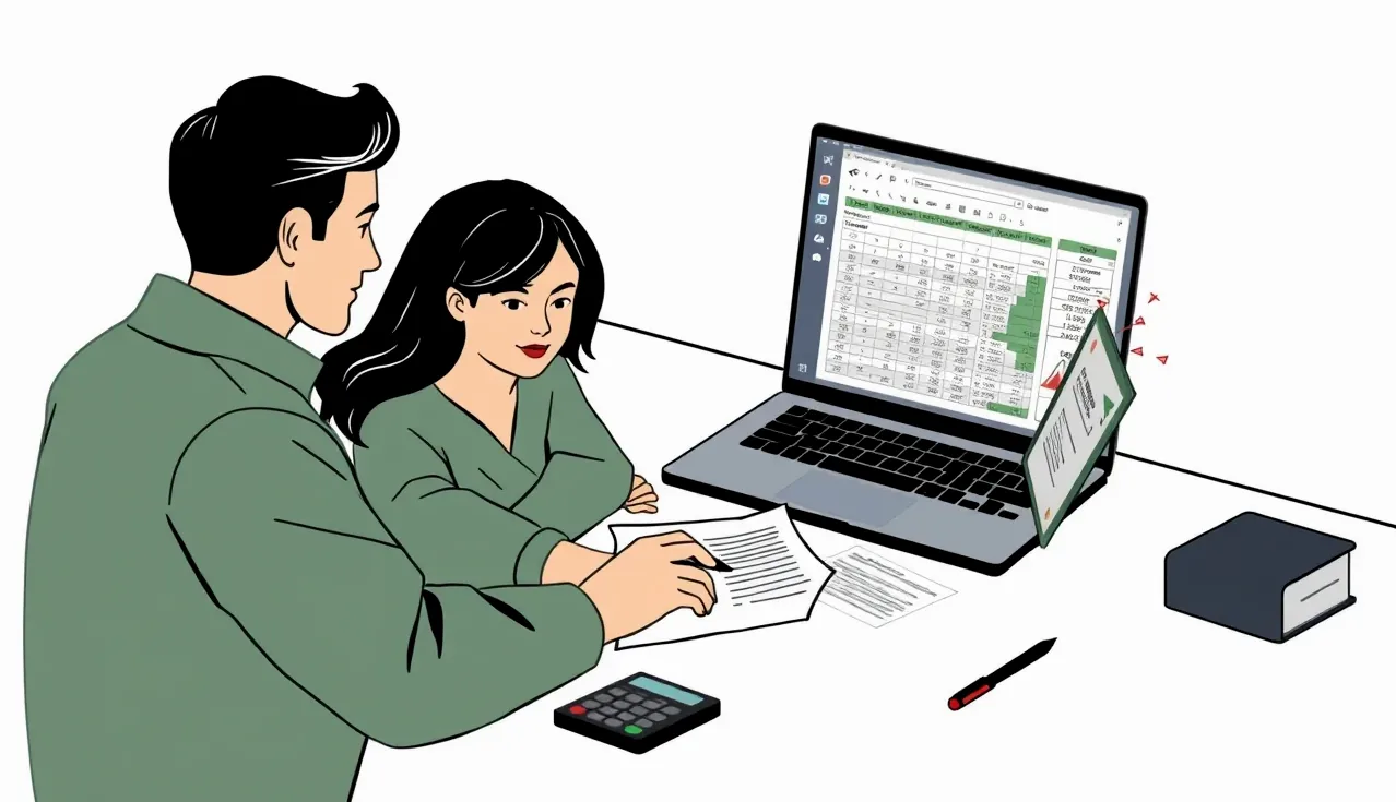 Rodičia kontrolujúci detský kočík a hudobné nástroje v obývacej izbe