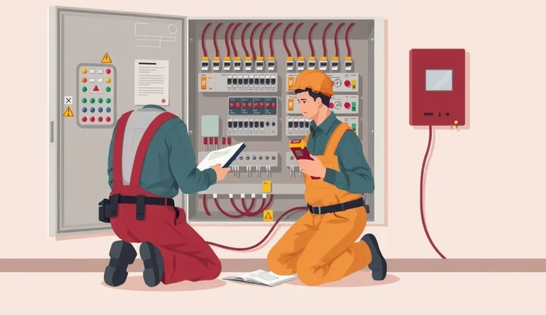 Revízny technik kontroluje rozvodnú skriňu a prúdový chránič pripojený k nabíjacej stanici