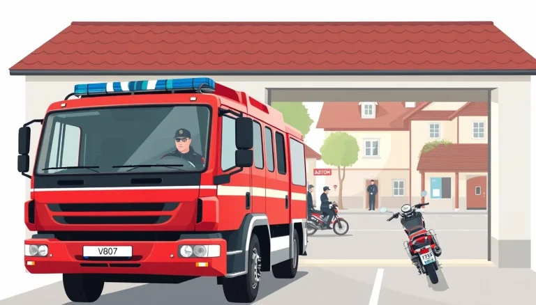 Hasičská cisterna stojaca pred hasičskou zbrojnicou v obci