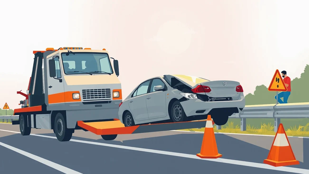 Pracovník asistenčnej služby nakladá poškodené vozidlo na odťahový automobil