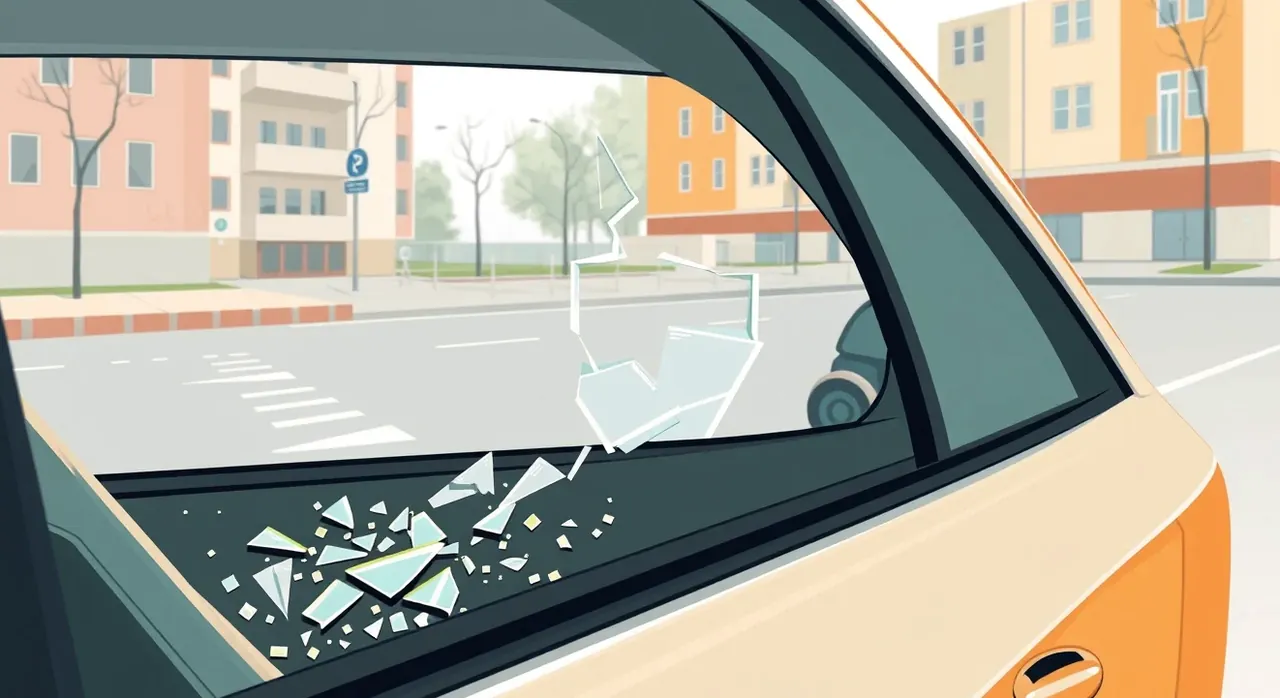 Detail vypáčeného zámku a poškodených dverí na osobnom automobile