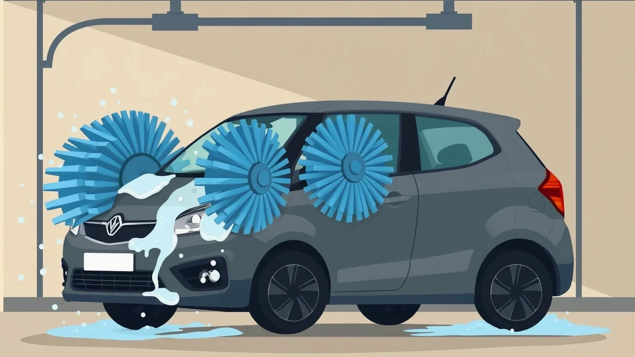 Obsluha autoumyvárne spisuje s motoristom záznam o poškodení spätného zrkadla na tlačive